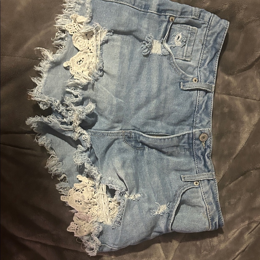 Mossimo Supply Co. Blue and White Distressed Jean Shorts